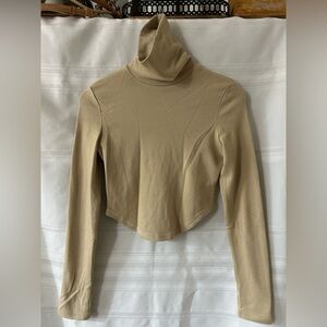 Cider Beige Turtleneck Crop Top